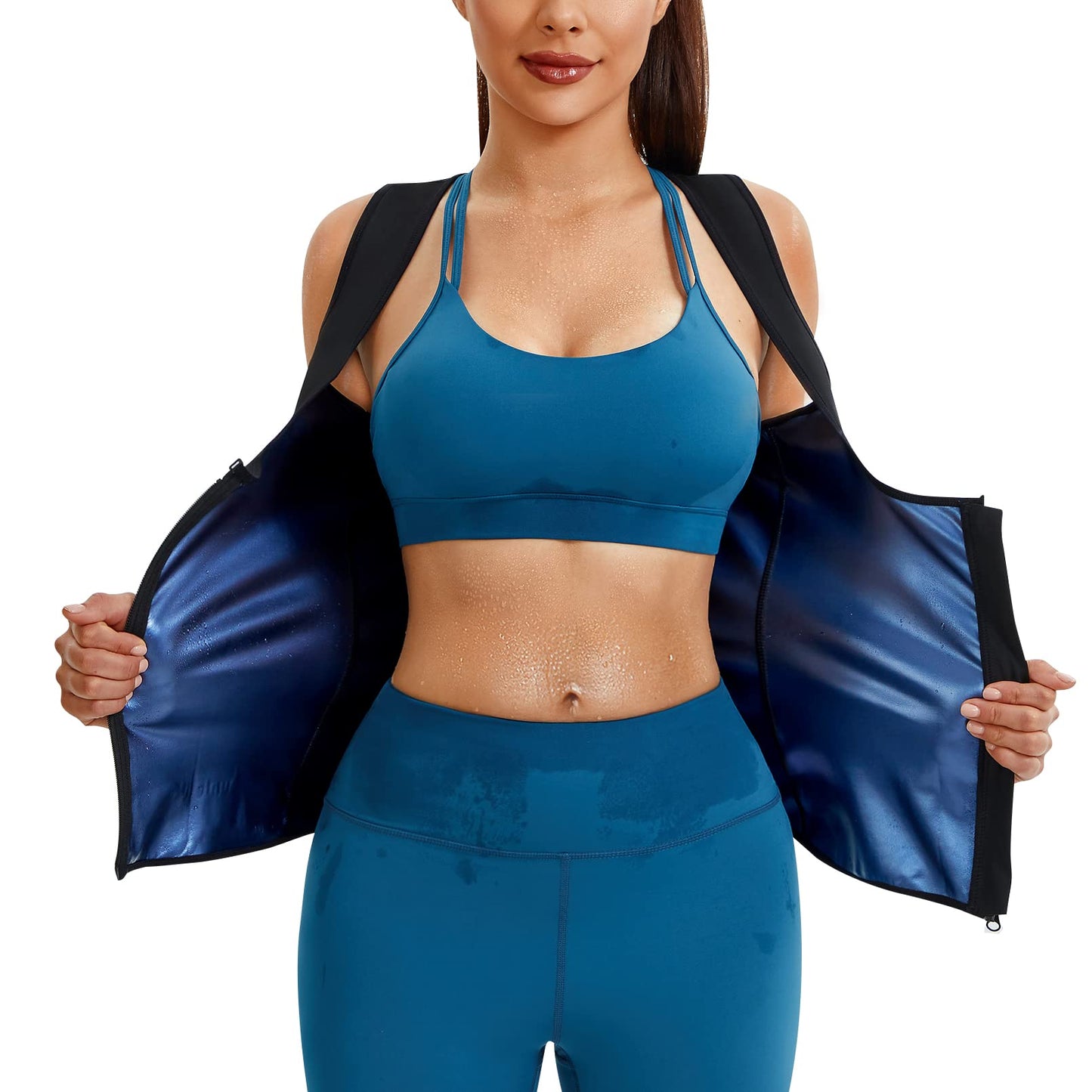 Junlan Sauna Suit for Women Waist Trainer Vest Sweat Tank Top Shaper for Women with Zipper (Blue, X-Large)