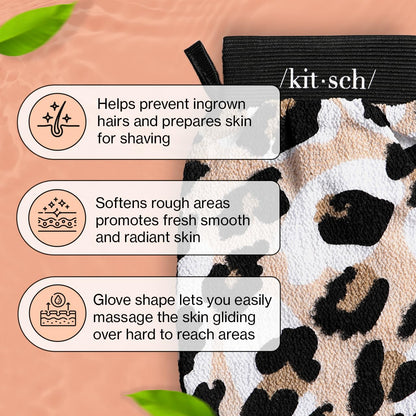 Kitsch Exfoliating Glove – Korean Exfoliating Mitt & Deep Exfoliating Body Scrubber for Shower, Bath | Body Exfoliator, Dead Skin Remover | Skin Care for Smooth, Renewed Skin - 1pc, Leopard