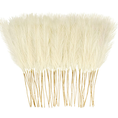 obbsie 50PCS Faux Pampas Grass, 21.6" Short Artificial Pompous Grass Floral Fake Pompas Grass Branches Vase Filler Flower Arrangement for Home Wedding Boho Decor, Beige