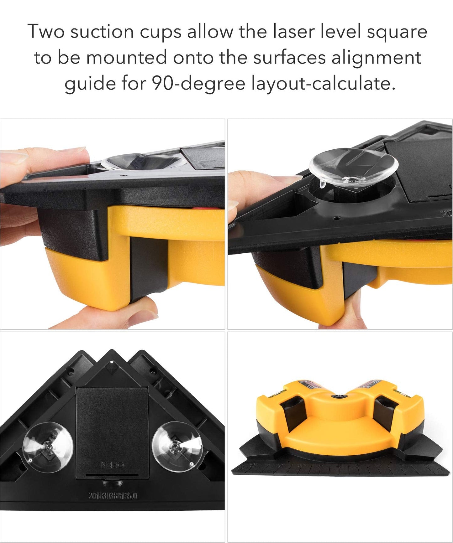 QWORK Right Angle - 90 Degree Horizontal & Vertical Laser Level Line Projection Square Level Laser with Two Suction Cups