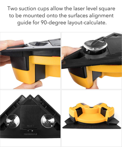 QWORK Right Angle - 90 Degree Horizontal & Vertical Laser Level Line Projection Square Level Laser with Two Suction Cups