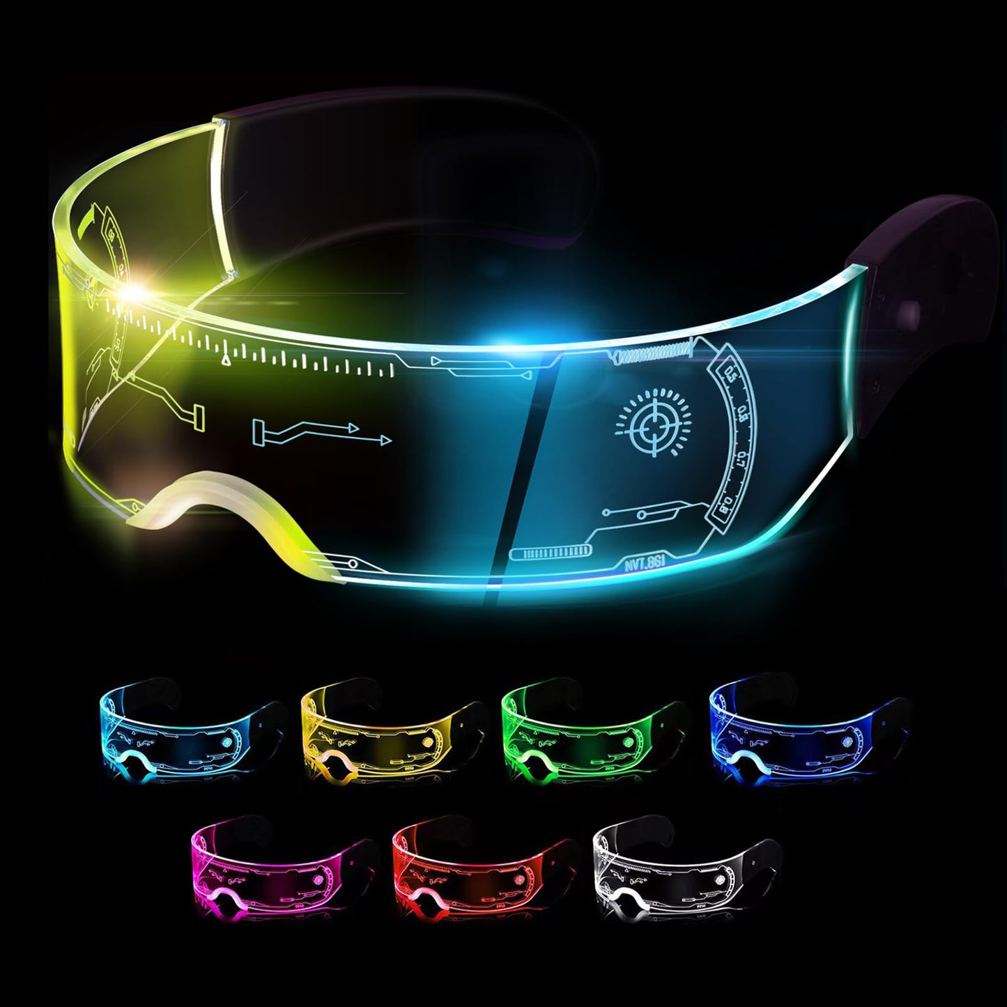 Led Visor Glasses Light Up 7 Colors and 4 Modes, Cyberpunk Glasses for Halloween Cosplay Party Bar Adults