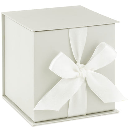Hallmark Small Gift Box with Bow and Shredded Paper Fill (Grey White 4 inch Gift Box) for Weddings, Bridal Showers, Graduations, Birthdays, Bridesmaids Gifts, All Occasion