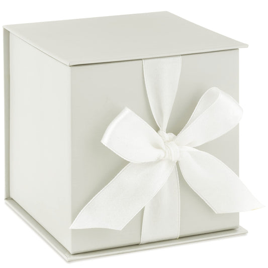 Hallmark Small Gift Box with Bow and Shredded Paper Fill (Grey White 4 inch Gift Box) for Weddings, Bridal Showers, Graduations, Birthdays, Bridesmaids Gifts, All Occasion