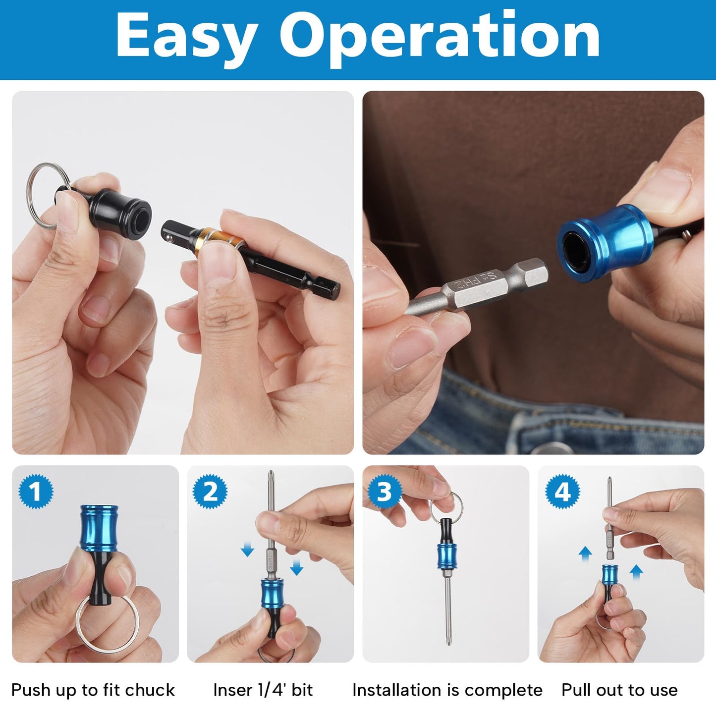 12PCS Bit Holders 1/4 Socket, Hex Shank Screwdriver Bit Holder for Impact Driver Drill Bit Keychain Extension Bar Quick Release Easy Change, Screwdriver Bit Holders for Tools & Home Improvement Gift