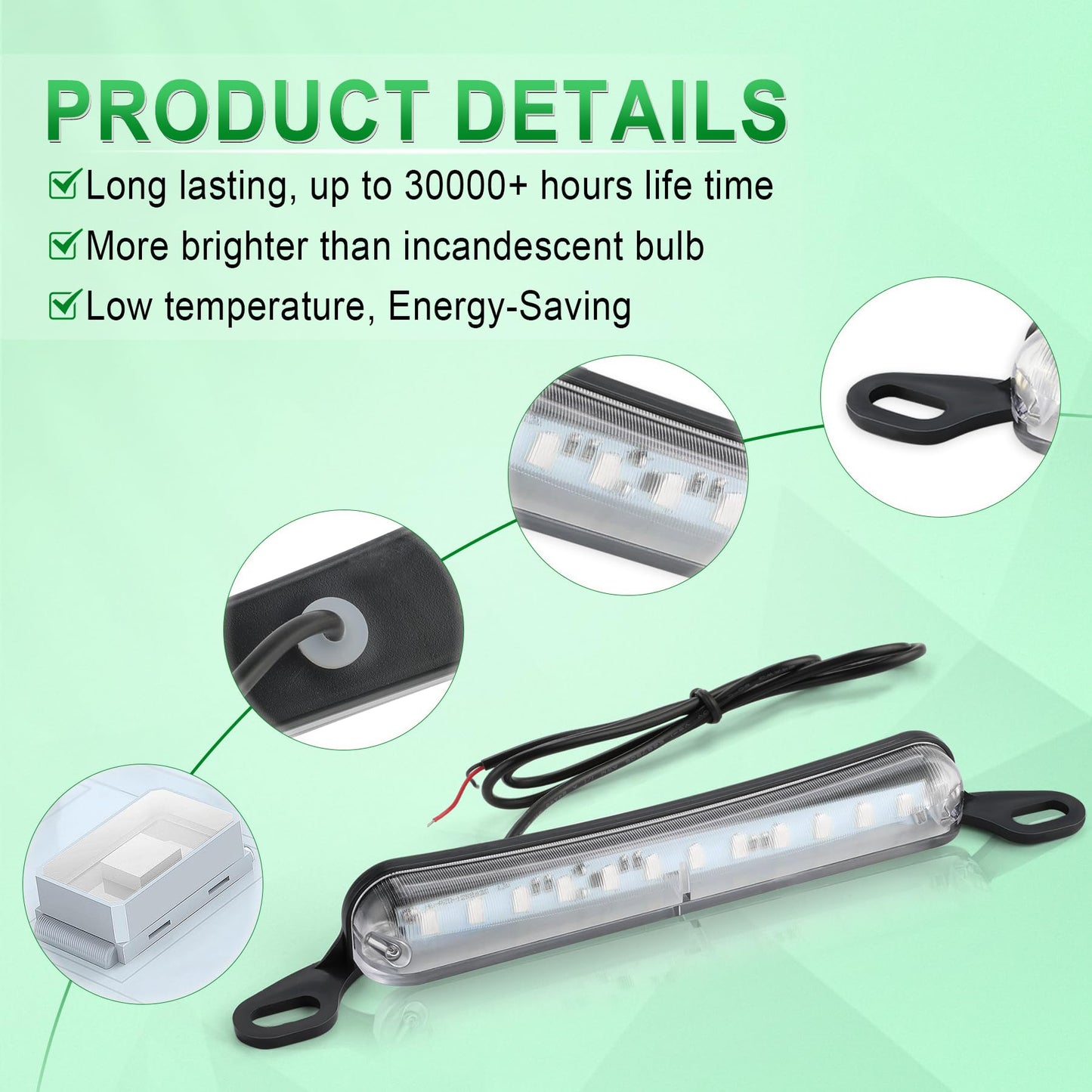 LivTee License Plate Light, LED Tag Lights, Extremely Bright LED License Plate Lights Assembly for Trailer UTV ATV Truck RV Boat, Car Accessories, Green(6000K)