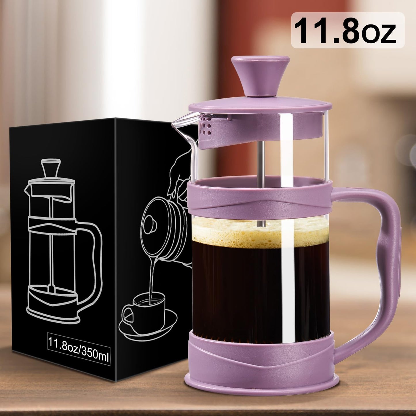 gegewawa French Press Coffee Maker, Coffee Press of 18/8 Stainless Steel Filter 11.8 OZ, Mini Camping French Press for Travel& Home Gift