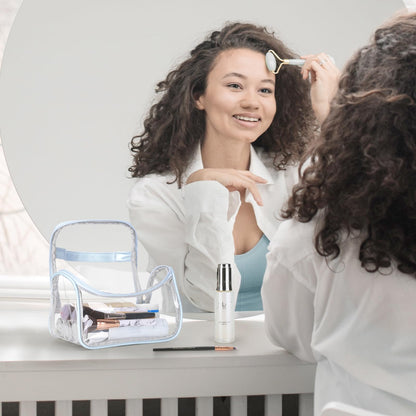 HAOGUAGUA Heavy Duty Clear Cosmetic Bag Waterproof Transparent Travel Makeup Toiletry Organizer Bag (Blue-1pcs)