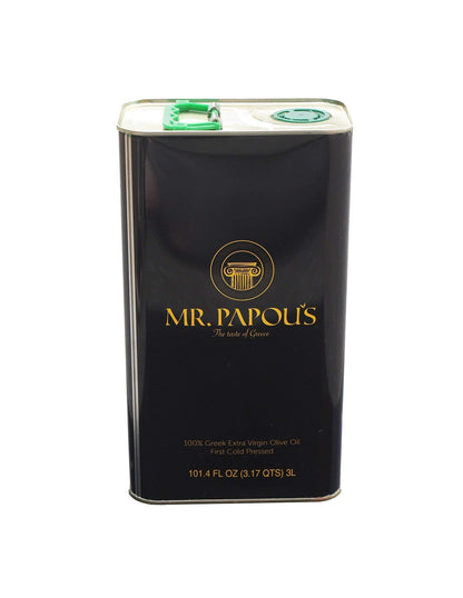 Mr. Papou's | Extra Virgin Olive Oil | First Cold Pressed | Family Owned | Harvested in Greece | 3 Liter - 101.4 fl oz (3 Liter)