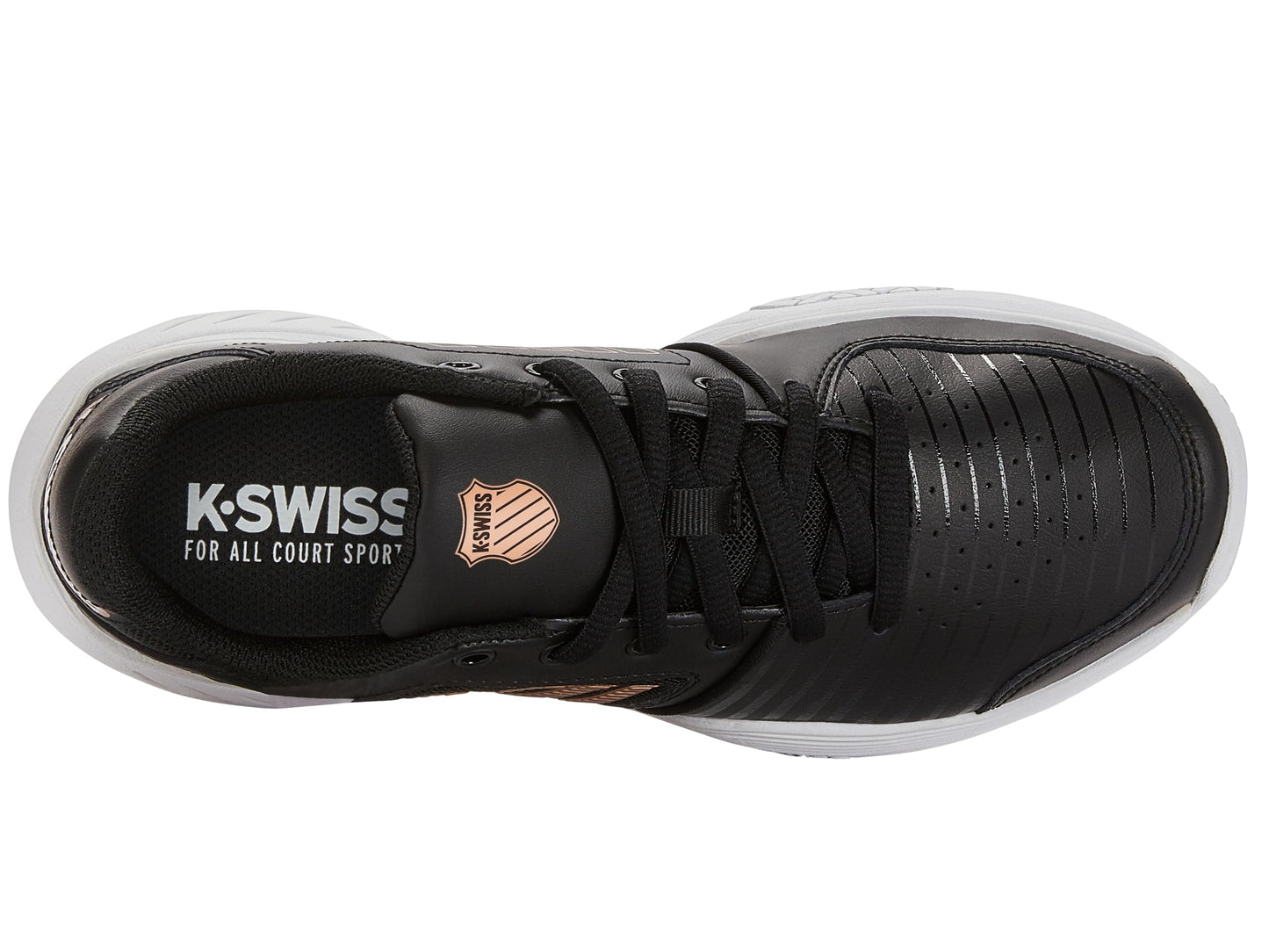 K-Swiss Women's Court Express Tennis Shoe, Black/White/Rosegold, 7 M