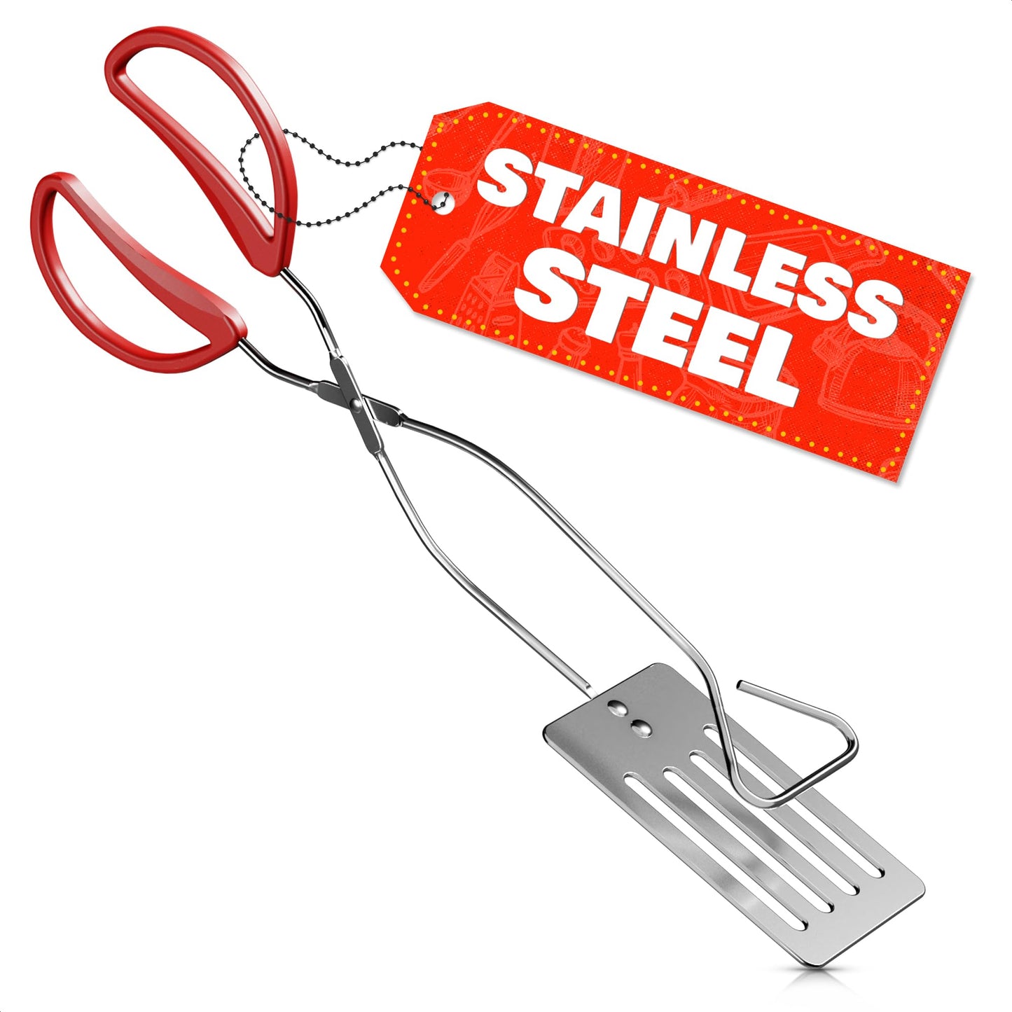 14.3" Long Grill Tongs for Outdoor Grill – 2-in-1 BBQ Spatula Tongs for Flipping Meat, Fish, & Veggies, Multifunctional Grilling Spatula for Easy Gripping & Flipping – Ergonomic Hamburger Flipper Tool