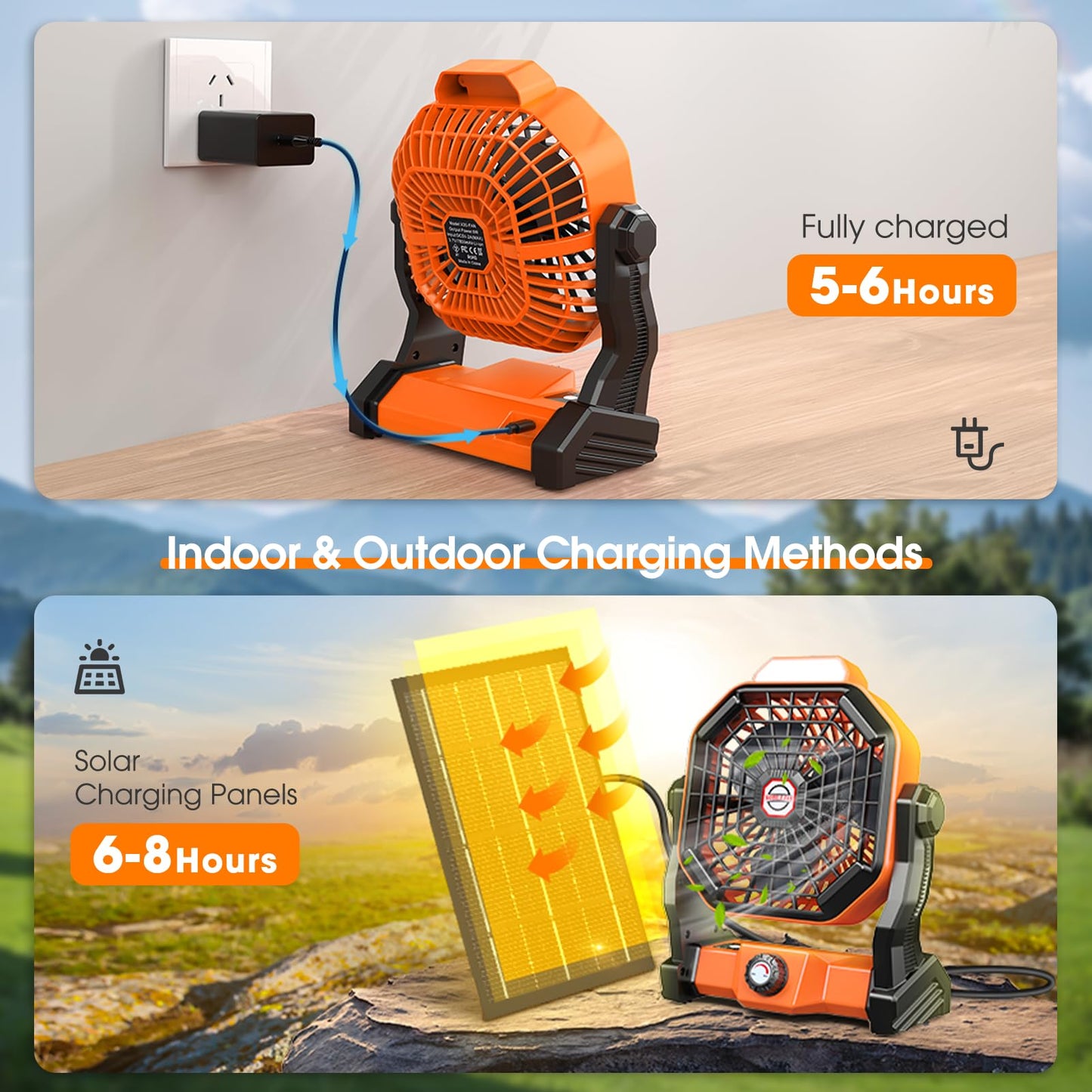 Rechargeable Solar Powered Fan,(30Hours Working) Solar Camping Fans & Led Lantern,8-inch Portable Fan with 7W Solar Panel, Battery Operated Powered Outdoor Tent Fans for Camping Essentials Accessories