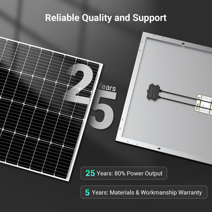 HQST 200 Watt Solar Panel, 9BB Monocrystalline Solar Panels with 25% Efficiency, Grade A+ Cells, IP65 Rating for RV, Camper Van, Trailer, Marine, Home Rooftop, Off Grid
