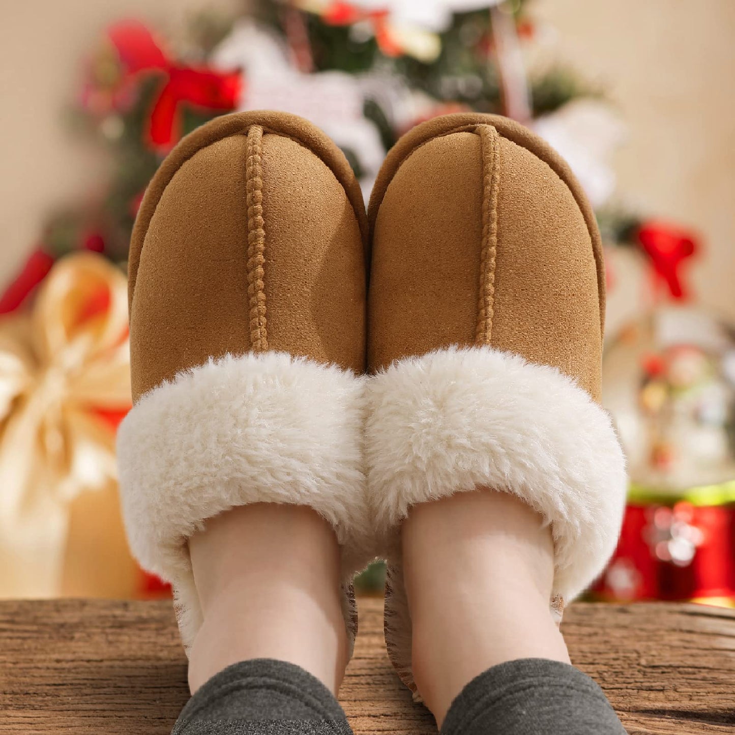 Litfun Women's Fuzzy Memory Foam Slippers Fluffy Winter House Shoes Indoor and Outdoor, Chestnut 5.5