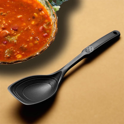 Large Silicone Cooking Spoon, Non-Stick Solid Spoon set with Deep Bolw and Measurement Mark for Mixing, Serving, Draining, Scooping, Scraping, Heat Resistant Kitchen Utensils, Black