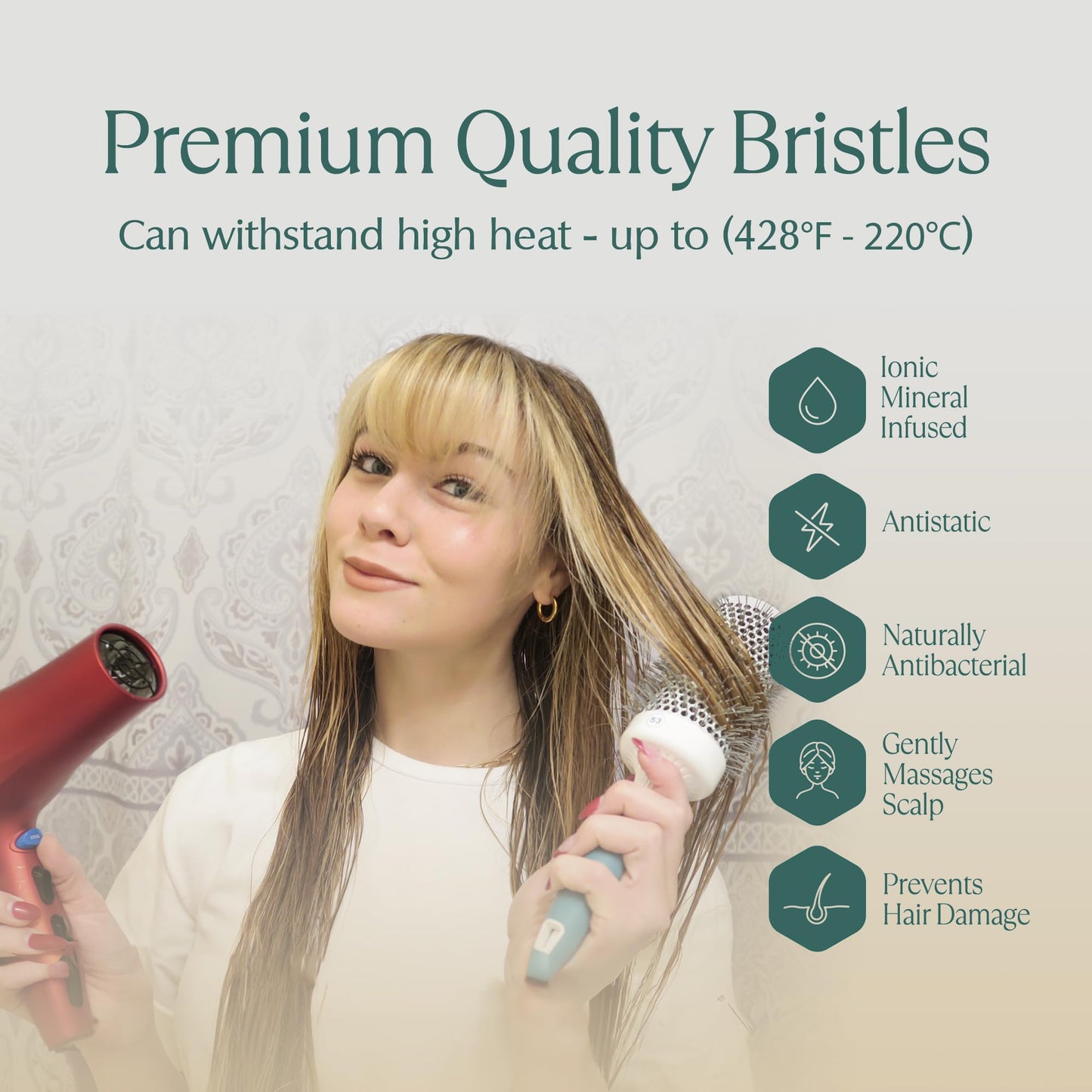 Professional Round Brush for Blow Drying - Large Ceramic Ion Thermal Barrel Brush for Sleek, Precise Heat Styling and Maximum Volume - Lightweight Hair Brush for Smooth, Manageable Hair (2 Inch) (Not Electrical)