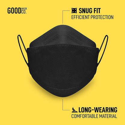 Good Mask Co. Good Comfort KN95 Face Mask, Disposable, Folding, Comfortable, Bulk (25 Pack, Black)