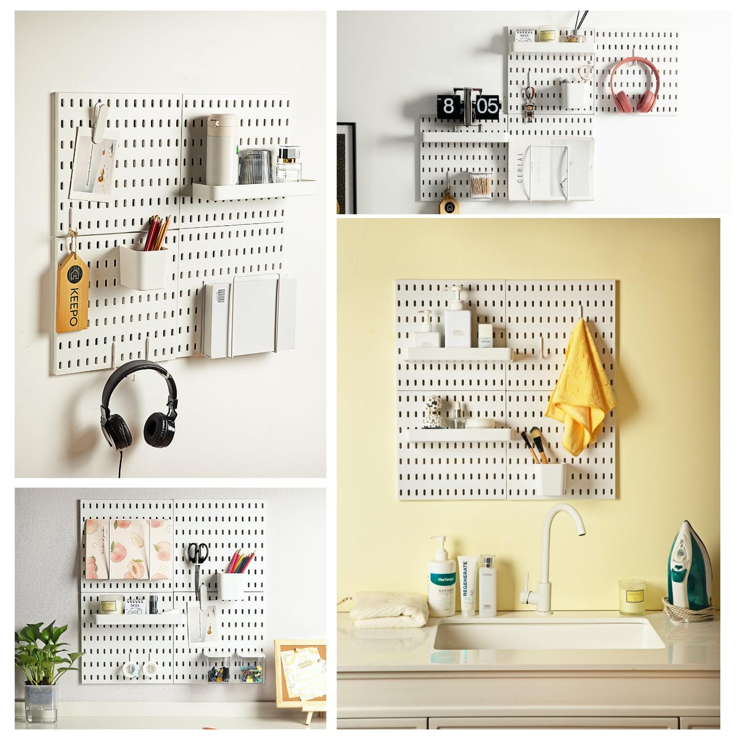 Keepo Pegboard Combination Kit, Pegboards and Accessories Modular Hanging for Wall Organizer, Crafts Organization, Ornaments Display, Nursery Storage, Peg Board (White, 22″×22″)