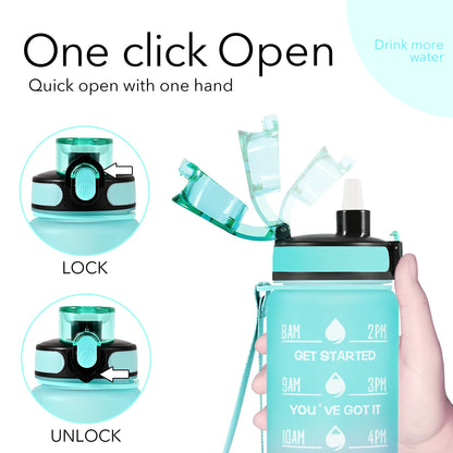 Newfad 32 oz Water Bottles with Straw & Strap, Motivational with Times to Drink, BPA Free Reusable Sports Water Bottle with Sleeve for Hiking, Travel, Running or Fitness (Spring Bouquet)