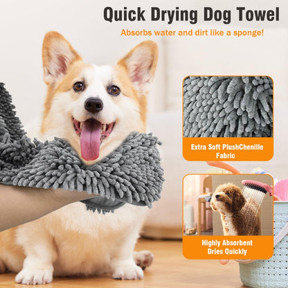 Puomue Microfiber Dog Towels for Drying Dogs, Super Absorbent, Soft and Quick Drying Pet Grooming Towel, 31Inch X 13Inch, Perfect Pets' Shower & Bath Supplies for Dog and Cat, Machine Washable, Grey