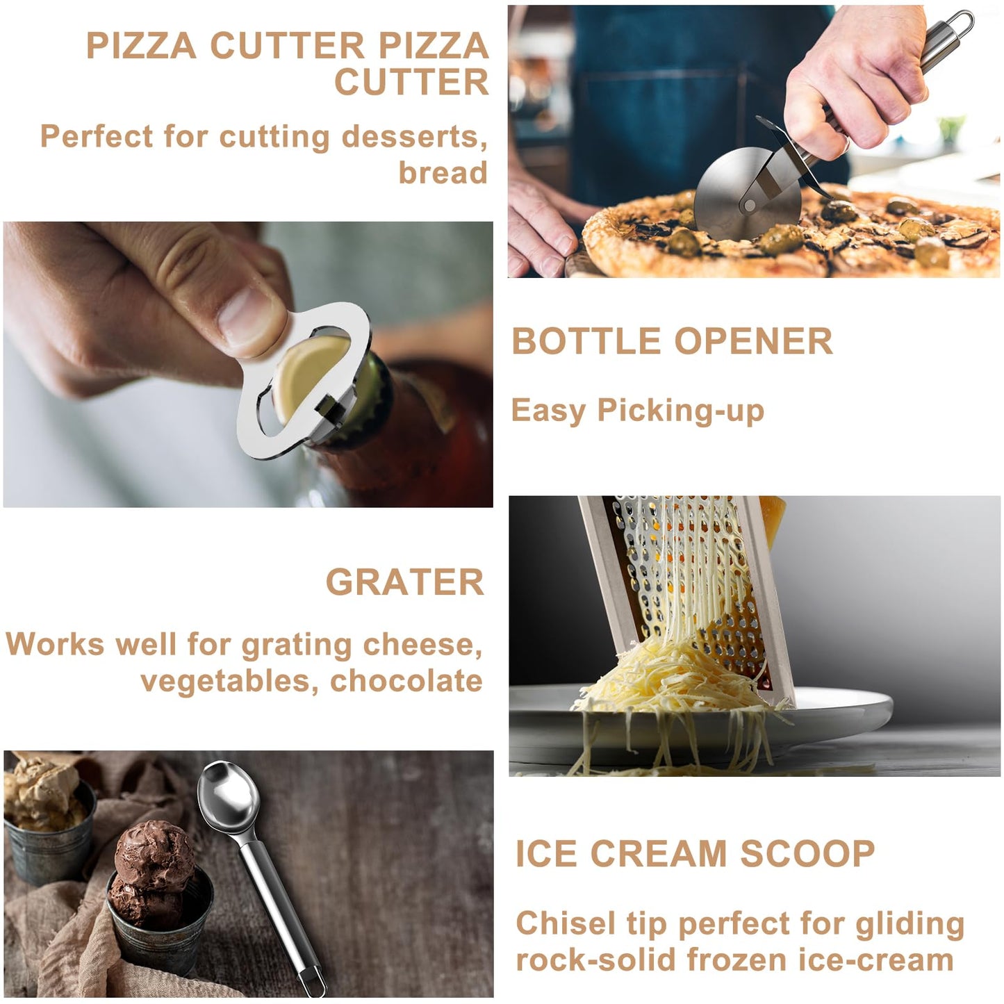 Kitchen Utensils Set-Umite Chef 34 Pcs Silicone Cooking Utensils Set for Nonstick Cookware-Silicone Spatulas Set, Stainless Steel Handle-Khaki Kitchen Gadgets Tools, Pots and Pans Accessories