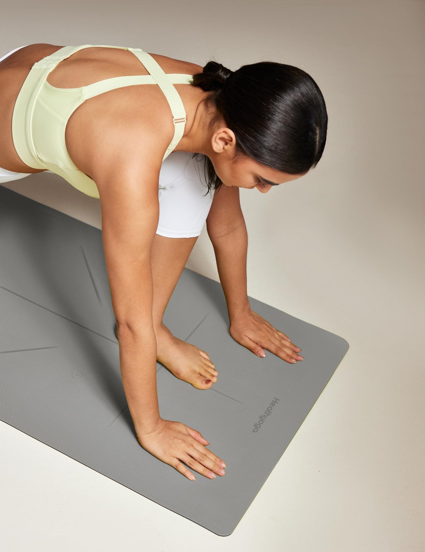 Heathyoga Eco Friendly Non Slip Yoga Mat, Body Alignment System, SGS Certified TPE Material - Textured Non Slip Surface and Optimal Cushioning,72"x 26" Thickness 1/4" Charcoal