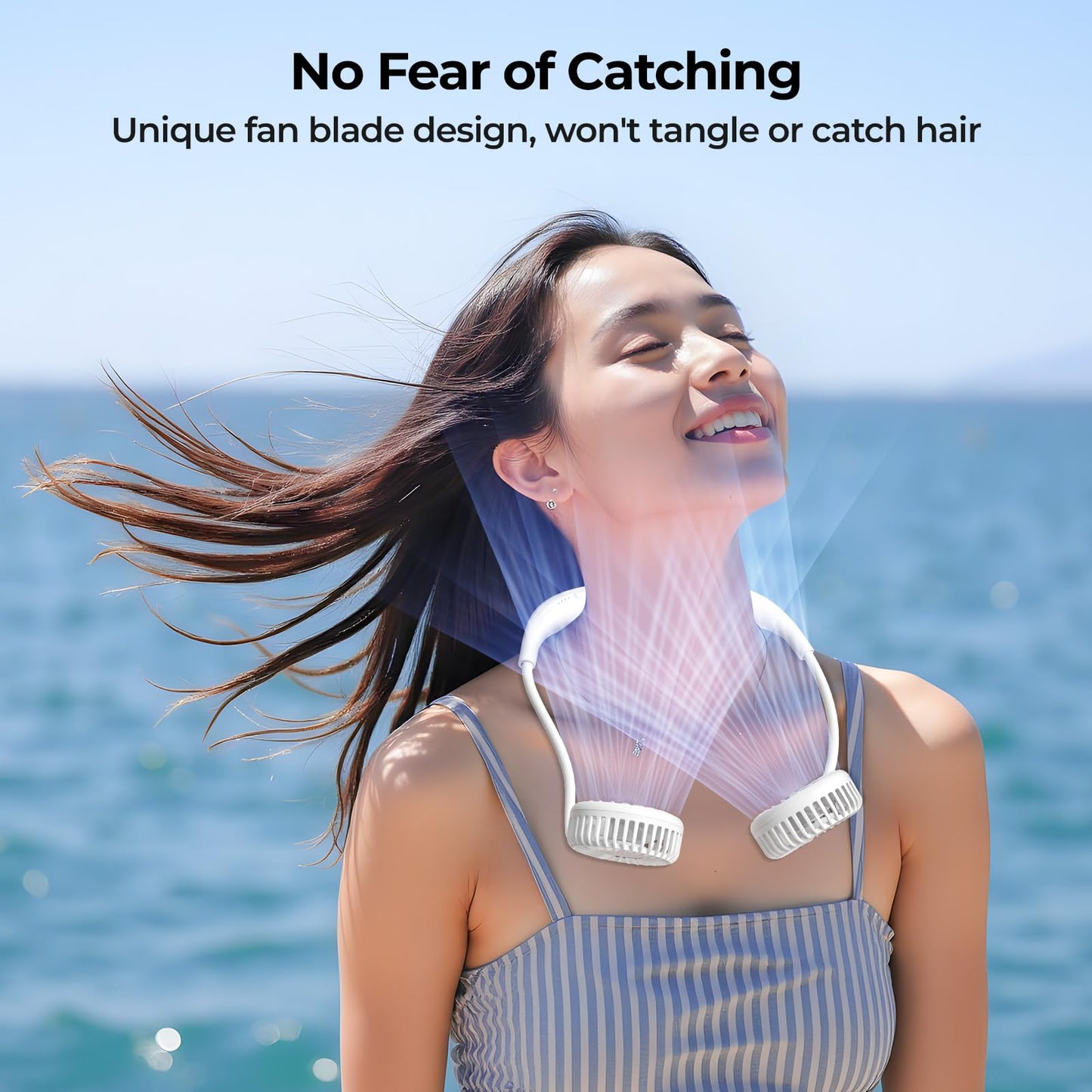 AMACOOL Neck Fan Battery Operated Neckband Fan Hand-Free Wearable Personal Fan for Hot Flashes Home Office Travel Outdoor Sports (White)