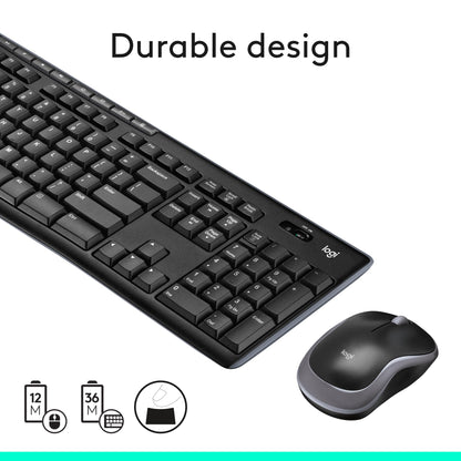 Logitech MK270 Wireless Keyboard and Mouse Combo for Windows, 2.4 GHz, 8 Multimedia Keys, PC, Laptop, Wireless Keyboard Compact Mouse Combo - Black