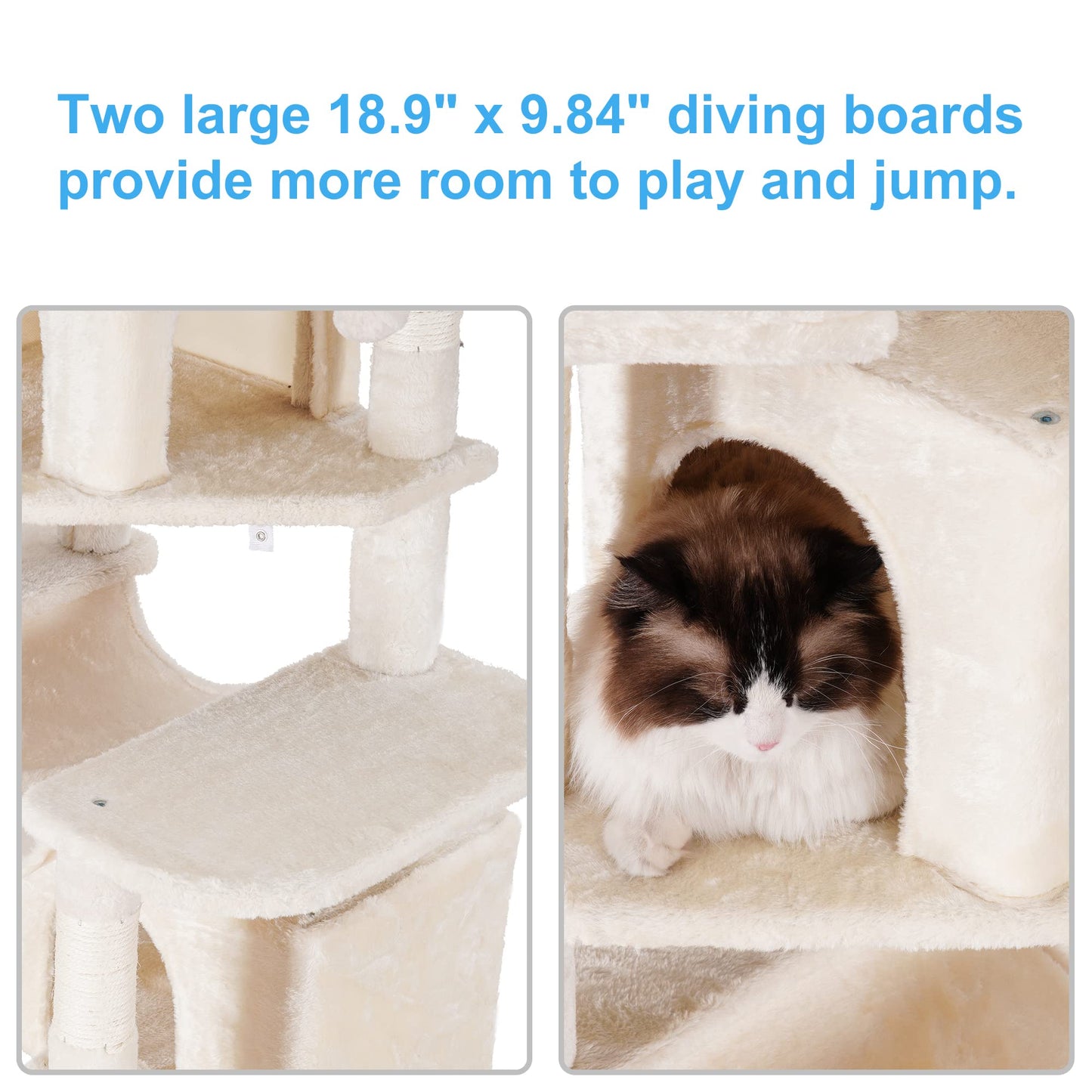 Hey-brother Cat Tree, 71 inches XL Large Cat Tower for Indoor Cats, Multi-Level Cat House with 3 Padded Perches, Big Scratcher, Cozy Basket, 2 Cat Condos and Scratching Posts, Beige MPJ034M