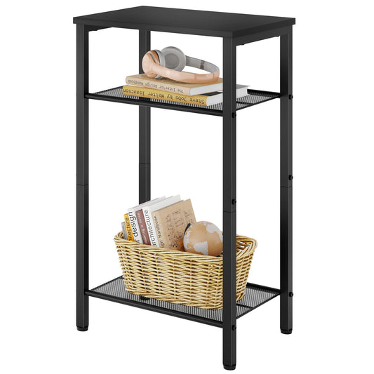 Hoctieon 3 Tier End Table, Telephone Table, Tall Side Table with Storage, Small Nightstand for Small Spaces, Metal Frame, For Living Room, Bedroom, Sofa Couch, Hall, Easy Assembly, Black