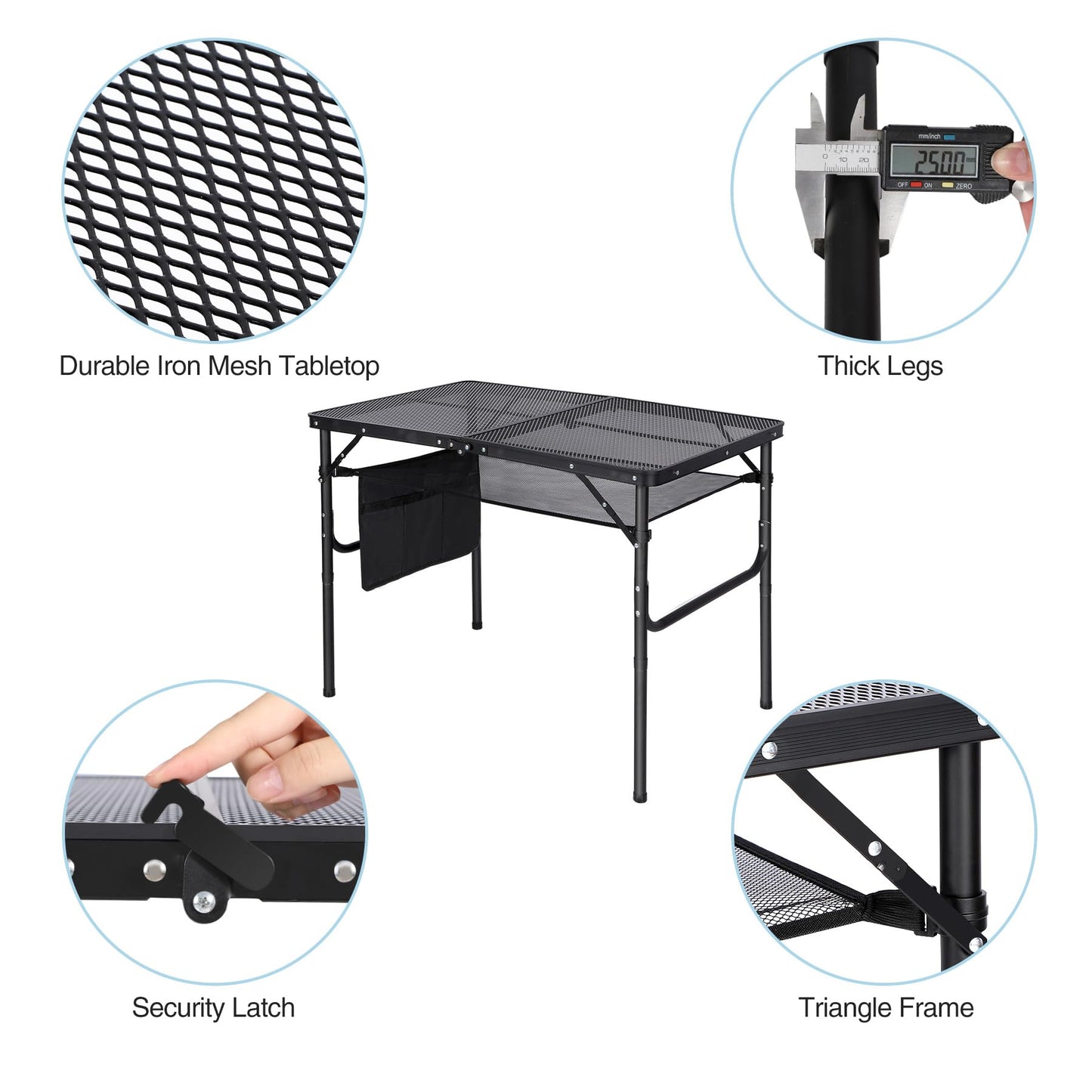 RedSwing Folding Grill Table,Aluminum Portable Grill Stand Table for Outdoor Camping Picnic BBQ Lightweight, Adjustable Height, 36''x24''x16/28'', Black