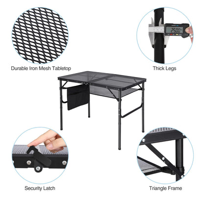 RedSwing Folding Grill Table,Aluminum Portable Grill Stand Table for Outdoor Camping Picnic BBQ Lightweight, Adjustable Height, 36''x24''x16/28'', Black