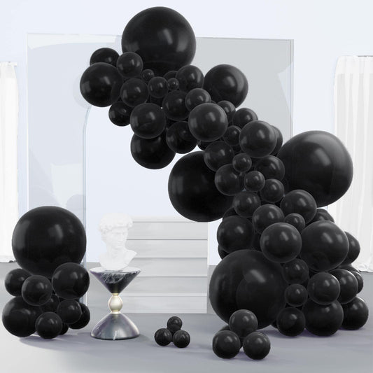 PartyWoo Black Balloons 140 pcs Different Sizes Pack of 18 12 10 5 Inch Matte Black Latex Balloon Arch Kit Garland for Graduation Halloween New Year Anniversary Birthday Party Decorations Black-Y18