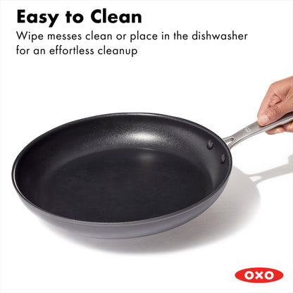OXO Enhanced 10" Frying Pan Skillet, PFAS-Free Ceramic Nonstick, Durable Hard Anodized Cookware, Scratch Resistant, Stainless Steel Handle, Good Grips, Dishwasher Safe, Oven safe, Black