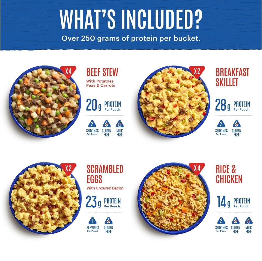 Mountain House Essential Meal Assortment Bucket | Freeze Dried Backpacking & Camping Food | 22 Servings | Gluten-Free