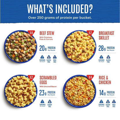 Mountain House Essential Meal Assortment Bucket | Freeze Dried Backpacking & Camping Food | 22 Servings | Gluten-Free