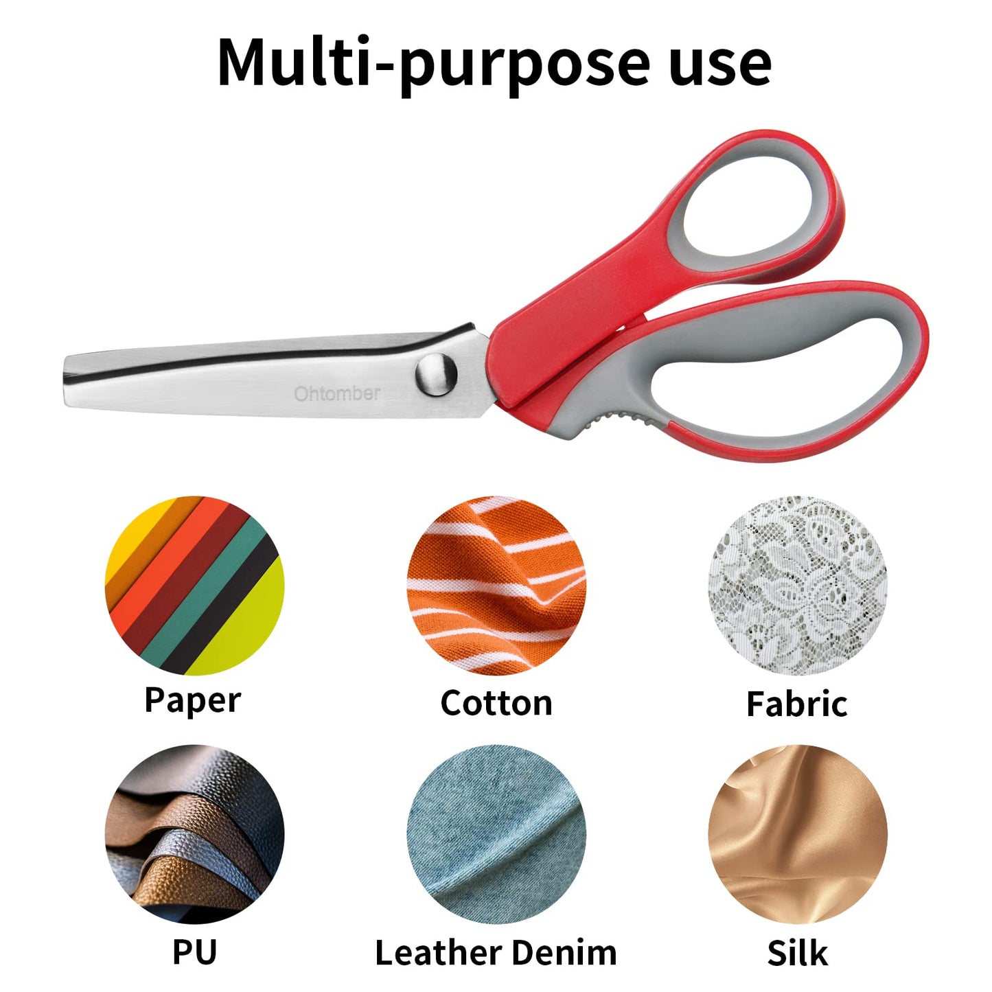 Ohtomber Pinking Shears Craft Scissors - 9" Stainless Steel Fabric Craft Scrapbook Pinking Shears Scissors for Fabric Cutting, Decorative Zig Zag Sewing Cutter with Comfort Grips