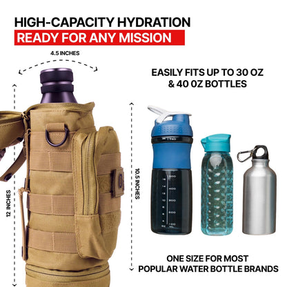 Orca Tactical Molle Water Bottle Pouch - Molle Water Bottle Holder for Backpack – Tactical Pouch for 32 oz & 40 oz Bottles – Insulated Water Bottle Holster – Keeps Drinks Cooler Longer (Coyote Brown)