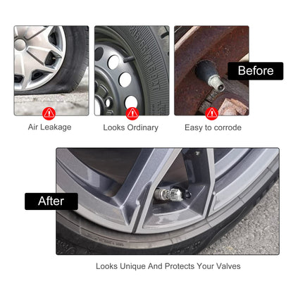 SINGARO Aluminum Tire Valve Cap, Car Tire Waterproof and Dustproof Valve Stem Cover Accessories, Universal for SUV, Car, Bike and Motorcycle (4PCS Silver)