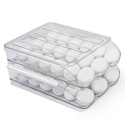 Homediea Egg Holder for Refrigerator | New & Improved Auto Rolling Stackable Fridge Egg Storage Organizer/ Container (36 Eggs)