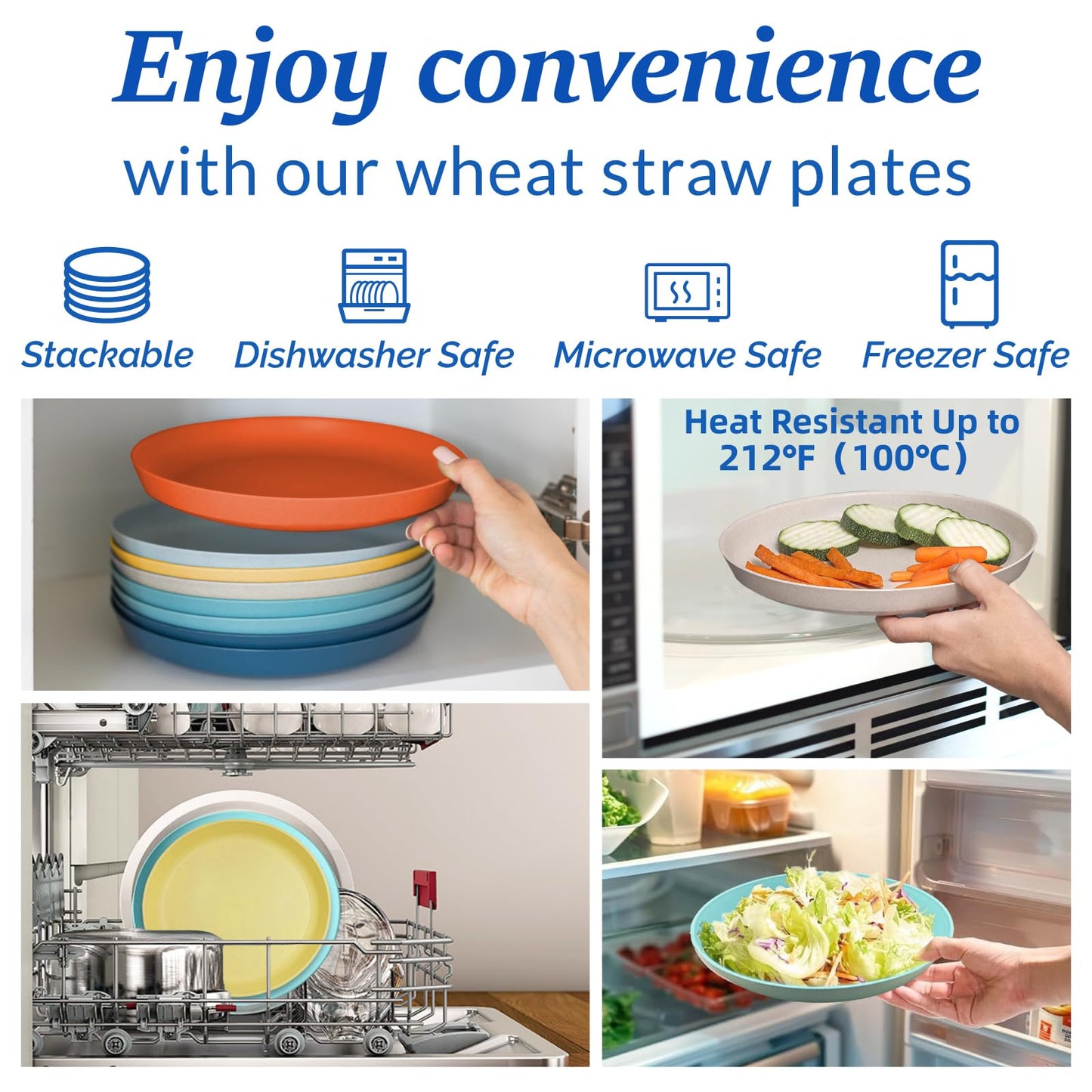9 Inch Dinner Plates Set of 8 - BPA-Free Wheat Straw & Plastic Plates Lightweight Plate for Dessert,Pasta BPA Free, 8 Colors