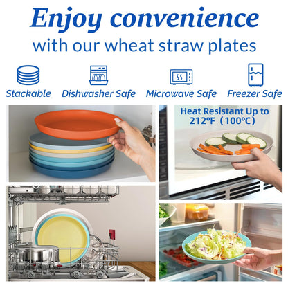 9 Inch Dinner Plates Set of 8 - BPA-Free Wheat Straw & Plastic Plates Lightweight Plate for Dessert,Pasta BPA Free, 8 Colors