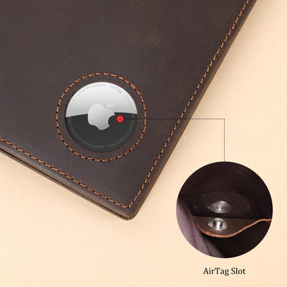 Polare Luxury RFID Blocking Leather Passport Holder Travel Wallet For Men and Women (Dark Brown with AirTag Slot)