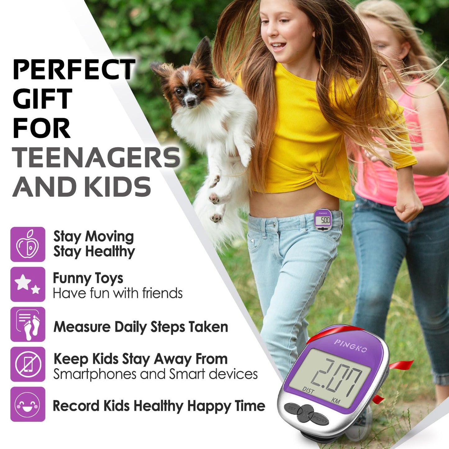 PINGKO Outdoor Multi-Function Portable Sport Pedometer Step/Distance/Calories/Counter - Purple