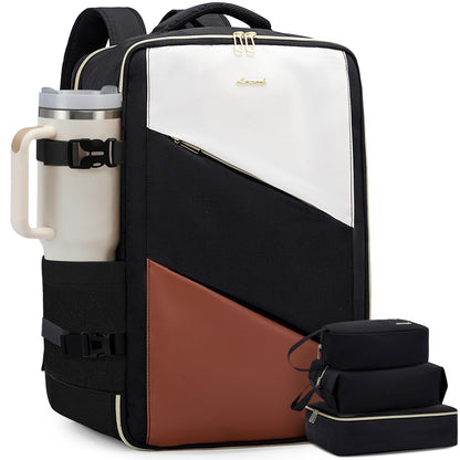 LOVEVOOK Carry on Travel Backpack, Large 40L for Men & Women Flight Approved with USB Charging Port&3 Packing Cubes, Large Suitcase Water Resistant Luggage Daypack Busi, Beige-Black