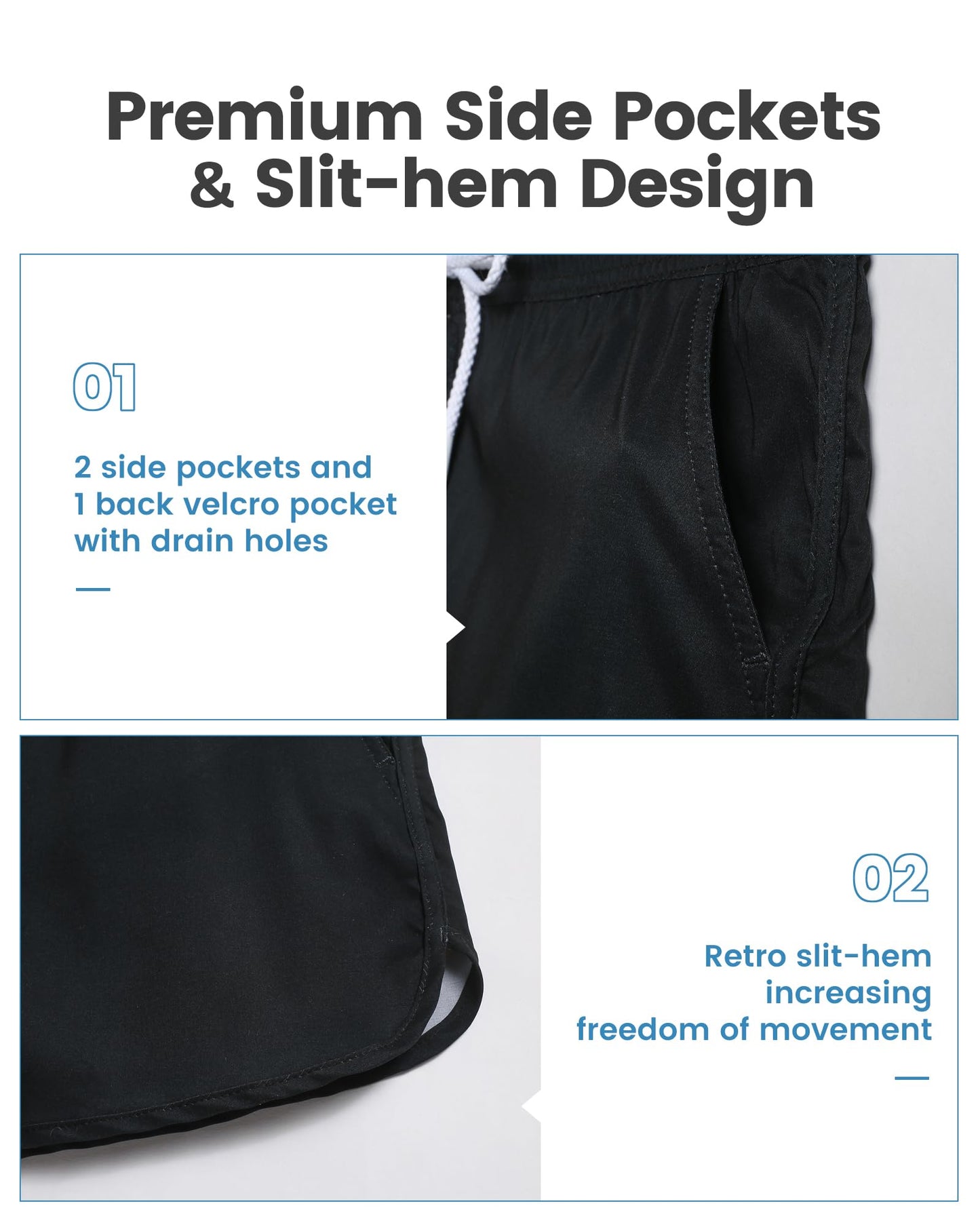 maamgic Swim Shorts Women 3.5" Quick Dry Board Short Stretch Swimming Vintage Bathing Suit with Pockets Black XX-Large