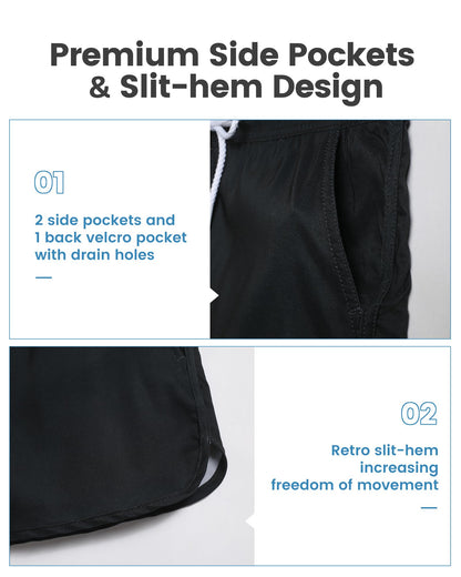 maamgic Swim Shorts Women 3.5" Quick Dry Board Short Stretch Swimming Vintage Bathing Suit with Pockets Black XX-Large