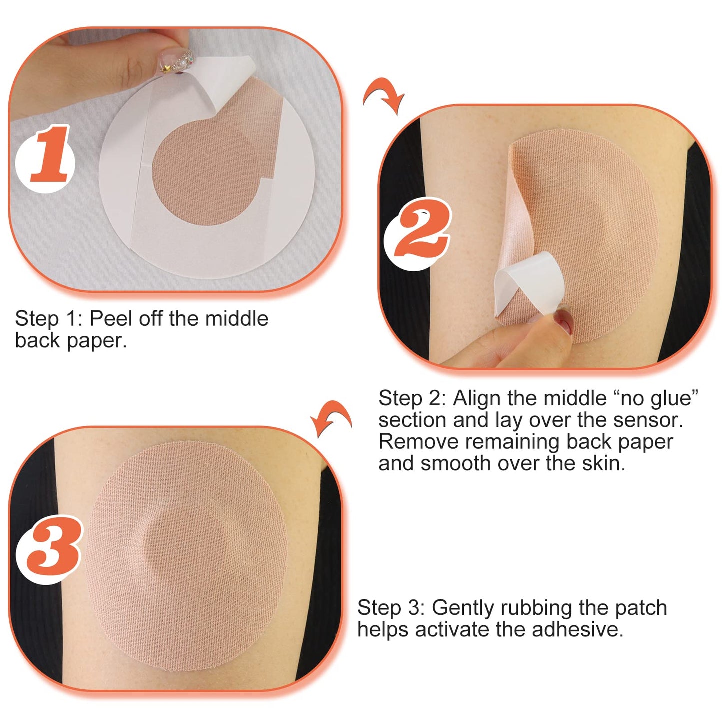 HONYOU Libre 2 Sensor Covers & Lingo CGM Waterproof & Sweat-Proof Adhesive for 14 Days, Pre-Cut Flexible Tape Without Hole, Freestyle & Medtronic Guardian Glucose Monitor Patches, 30 Pack, Tan