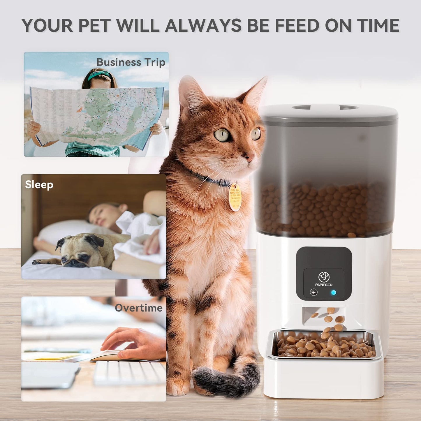 PAPIFEED Smart Automatic Cat Feeders: WiFi Pet Feeder with APP Control for Remote Feeding, Detachable for Easy Clean, Automatic Cat Food Dispenser with Alexa,1-10 Meals Per Day for Dog (6L/25Cup)