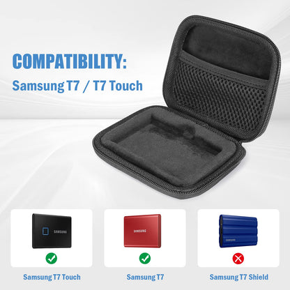 ProCase Hard Carrying Case Compatible for Samsung T7/ T7 Touch Portable SSD with 2 Cable Ties, Shockproof Travel Organizer for 500GB 1TB 2TB USB 3.2 External Solid State Drives -Black